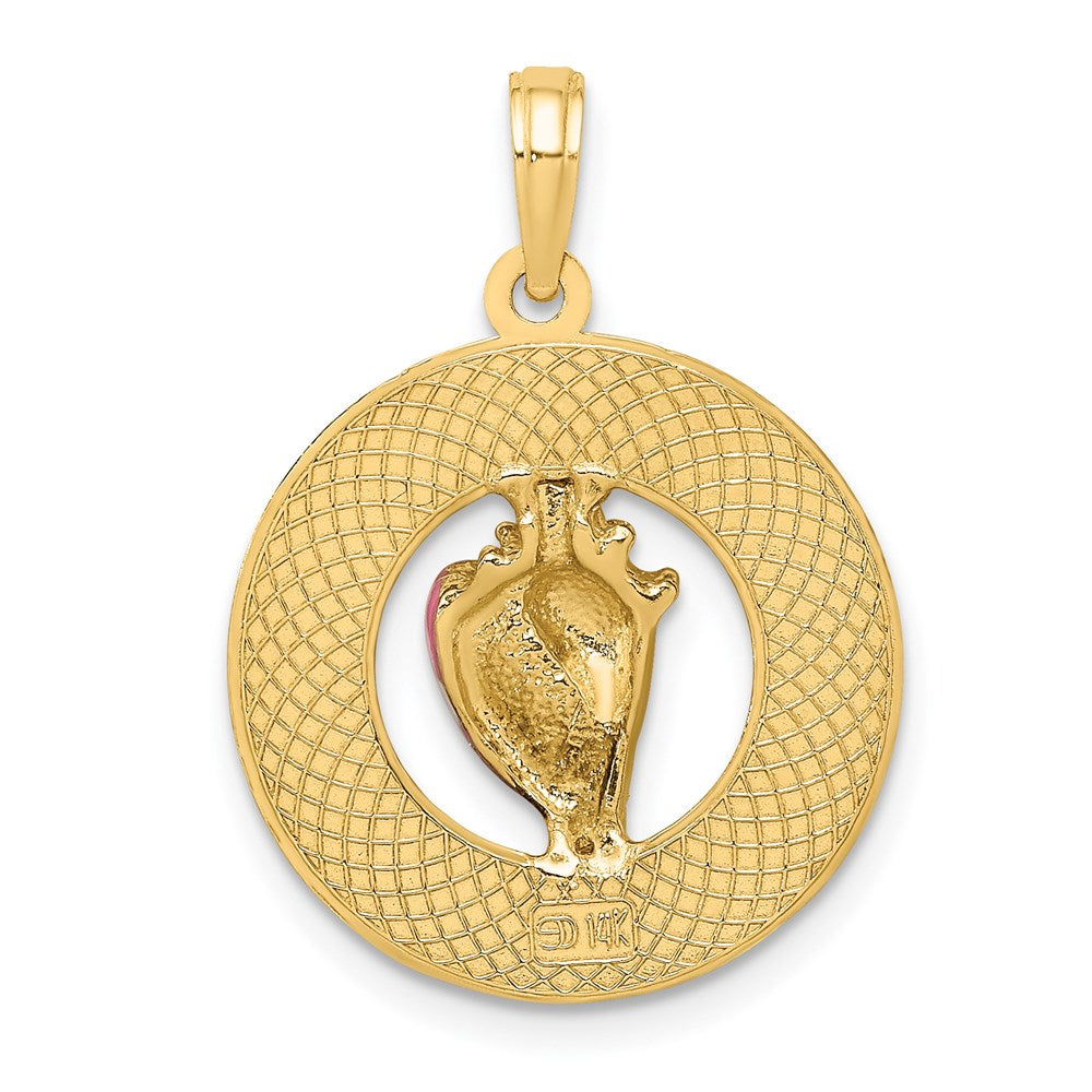 14k Yellow Gold Enamel Conch Shell w/ KEY WEST Circle Charm