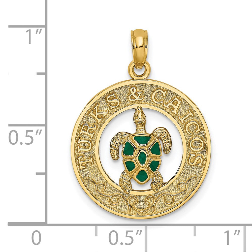 14k Yellow Gold Enameled TURKS AND CAICOS with Turtle Circle Charm