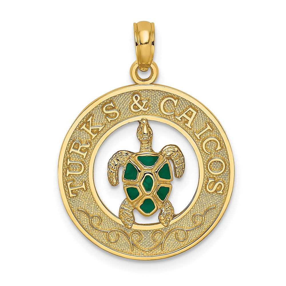 14k Yellow Gold Enameled TURKS AND CAICOS with Turtle Circle Charm