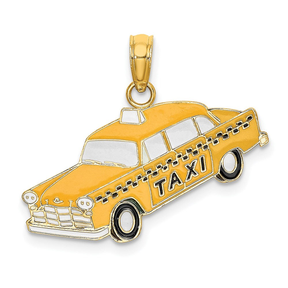 14k Yellow Gold Enamel Taxi Charm