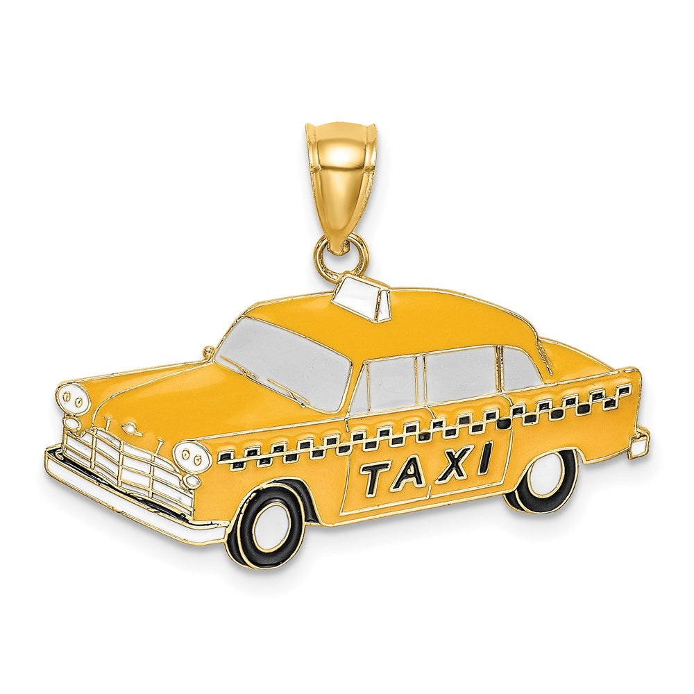 14k Yellow Gold Enamel Taxi Charm