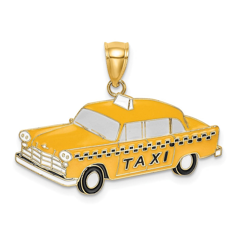 14k Yellow Gold Enamel Taxi Charm