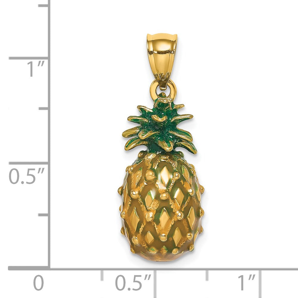 14k Yellow Gold Enamel and Polished 3-D Pineapple Charm