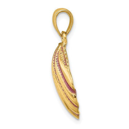 14k Yellow Gold Pink Enamel Scallop Shell Charm