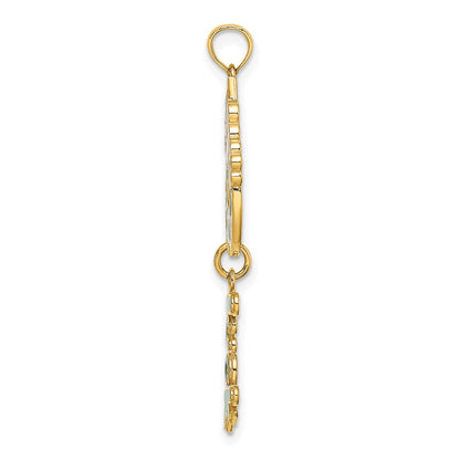 14k Yellow Gold Enameled Horseshoe w/LUCK and Flowers Charm