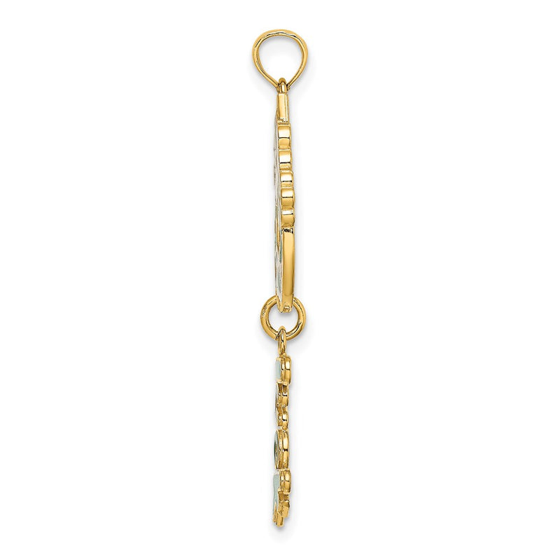 14k Yellow Gold Enameled Horseshoe w/LUCK and Flowers Charm