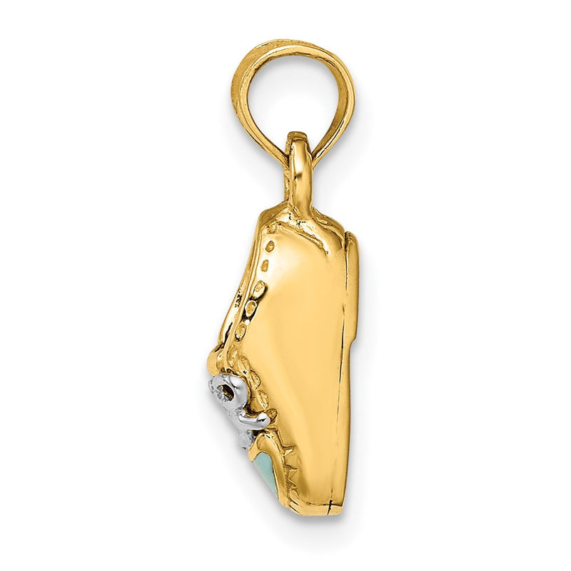 14k Yellow & Rhodium Gold w/ White Rhodium 3-D Light Blue Enamel Baby Shoe Charm
