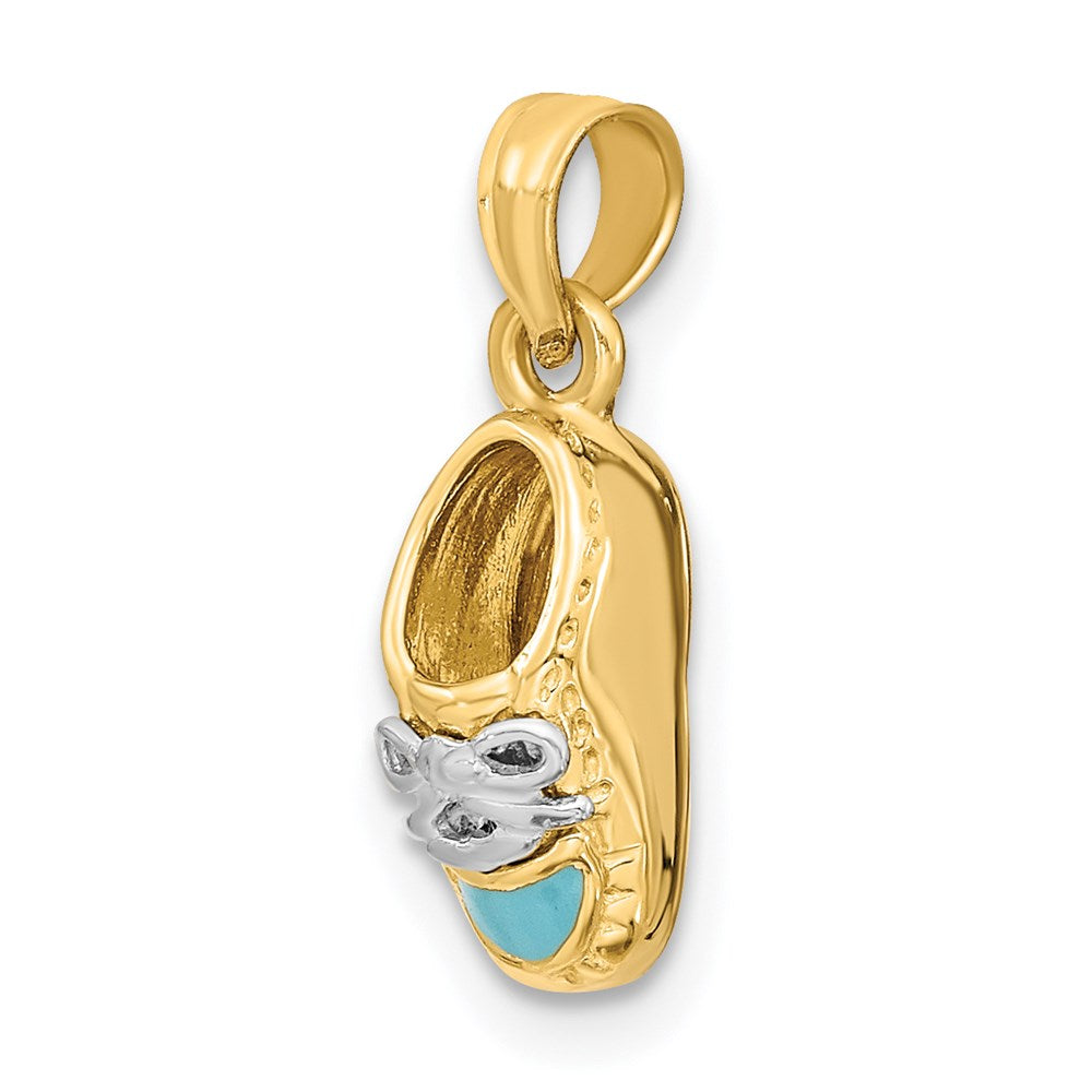14k Yellow & Rhodium Gold w/ White Rhodium 3-D Light Blue Enamel Baby Shoe Charm