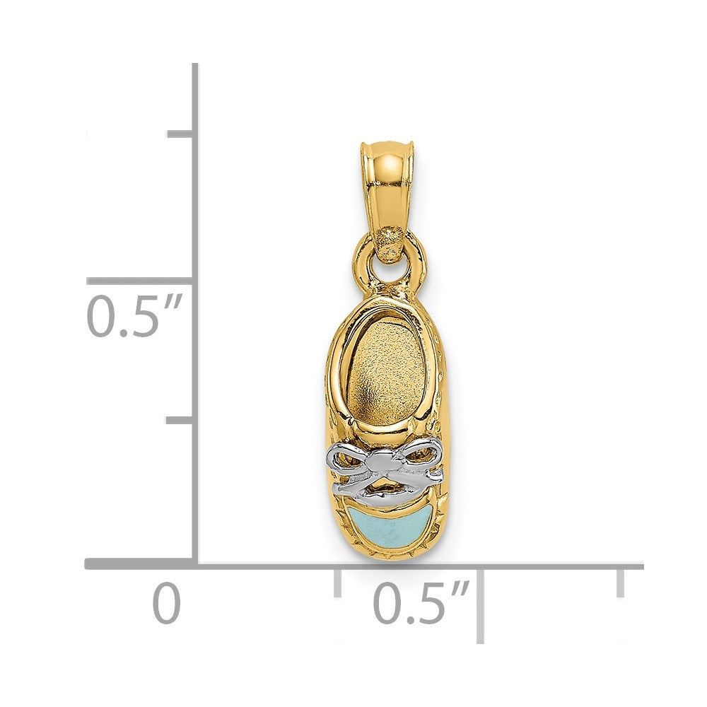 14k Yellow & Rhodium Gold w/ White Rhodium 3-D Light Blue Enamel Baby Shoe Charm
