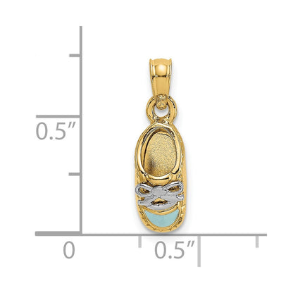 14k Yellow & Rhodium Gold w/ White Rhodium 3-D Light Blue Enamel Baby Shoe Charm