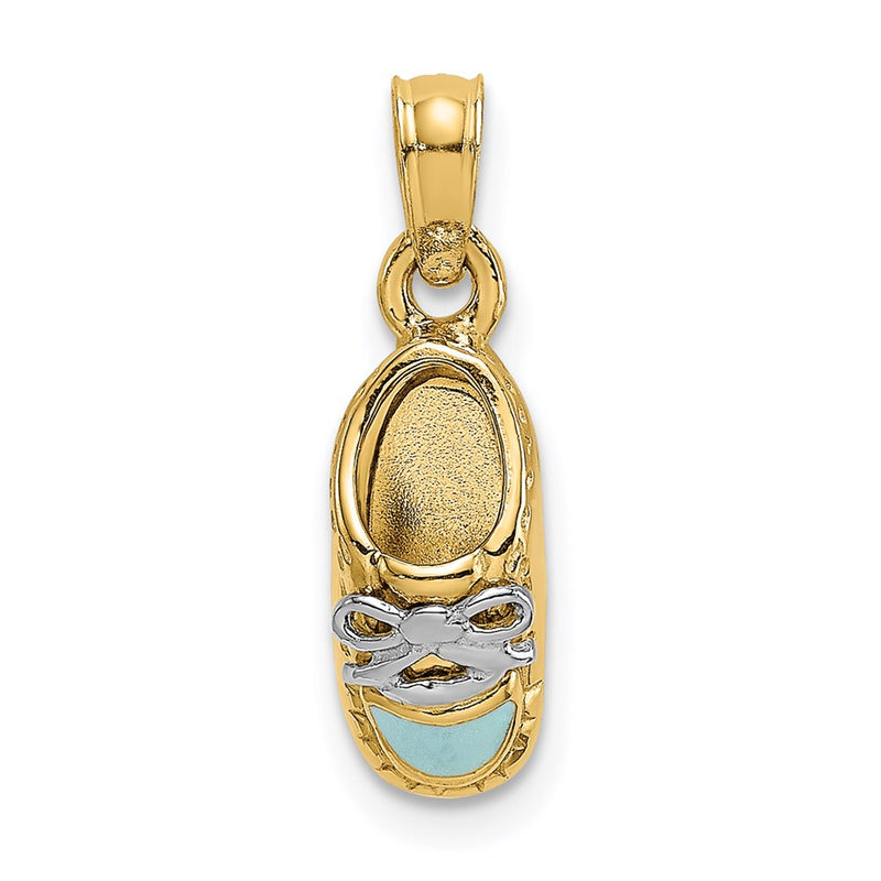 14k Yellow & Rhodium Gold w/ White Rhodium 3-D Light Blue Enamel Baby Shoe Charm