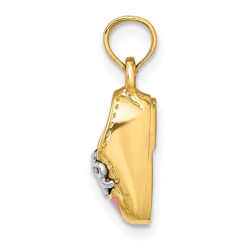 14k Yellow & Rhodium Gold & Rhodium 3-D Pink Enamel Baby Shoe Charm