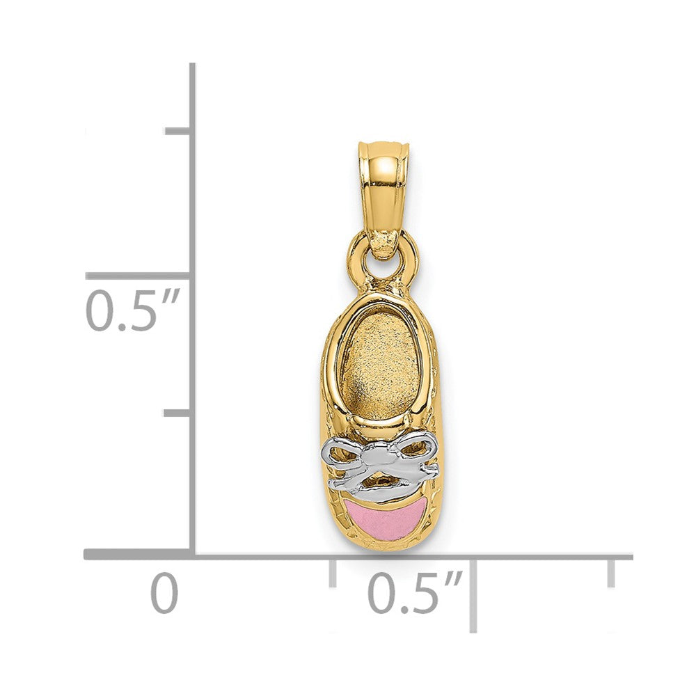 14k Yellow & Rhodium Gold & Rhodium 3-D Pink Enamel Baby Shoe Charm