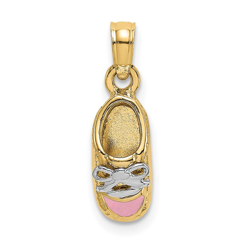 14k Yellow & Rhodium Gold & Rhodium 3-D Pink Enamel Baby Shoe Charm