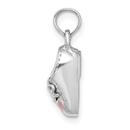 14k White Gold 3-D Pink Enamel Baby Shoe Charm