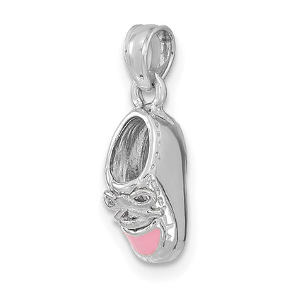 14k White Gold 3-D Pink Enamel Baby Shoe Charm