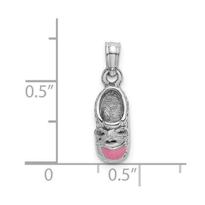 14k White Gold 3-D Pink Enamel Baby Shoe Charm