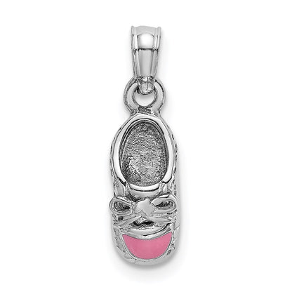 14k White Gold 3-D Pink Enamel Baby Shoe Charm