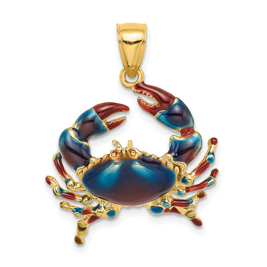 14k Yellow Gold Blue Enamel Stone Crab Charm