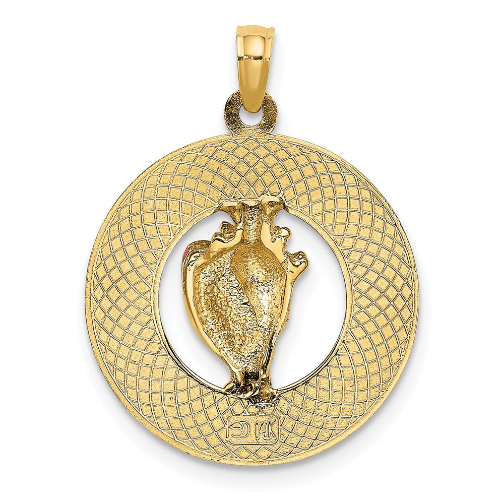 14k Yellow Gold SANIBEL Circle w/Enamel Conch Shell Charm