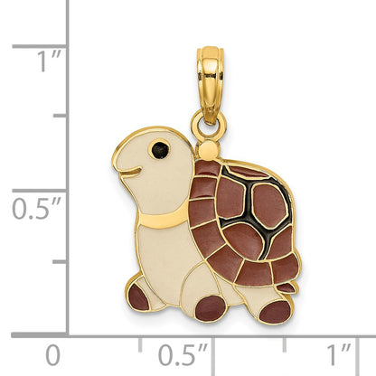 14k Yellow Gold Brown Tan and Black Enamel Turtle Charm