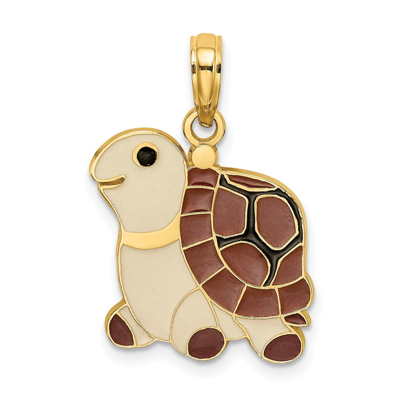 14k Yellow Gold Brown Tan and Black Enamel Turtle Charm