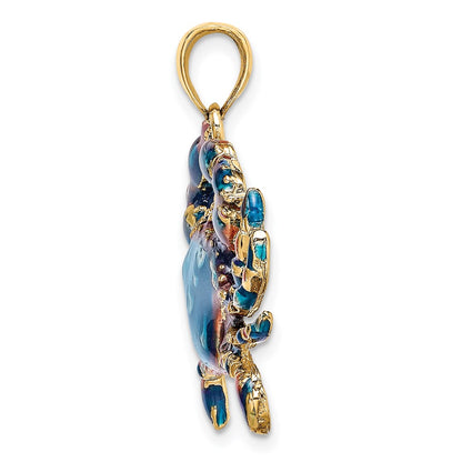 14k Yellow Gold Blue Enamel Crab Charm