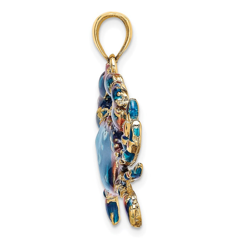14k Yellow Gold Blue Enamel Crab Charm