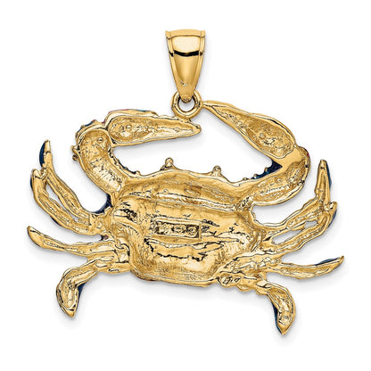 14k Yellow Gold Blue Enamel Crab Charm