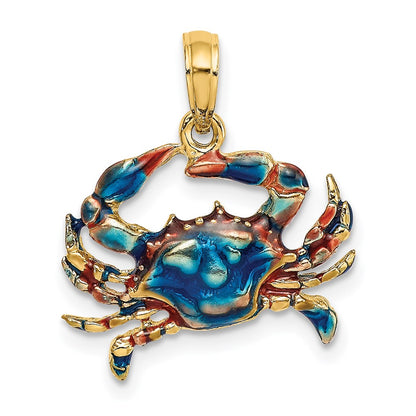14k Yellow Gold Blue Enamel Crab Charm
