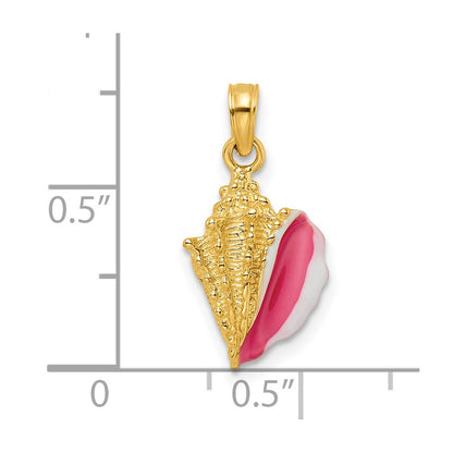 14k Yellow Gold Textured and Enamel Conch Shell Pendant