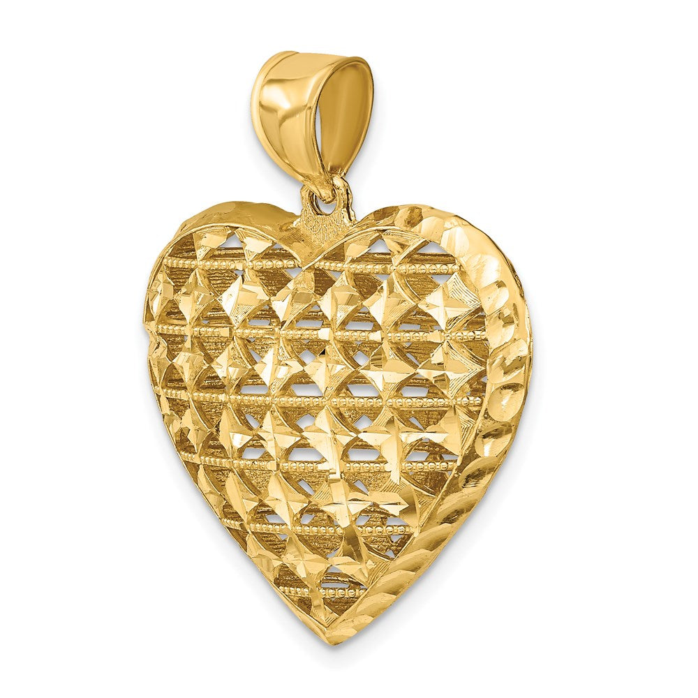 14k Yellow Gold 3-D Cut-out Diamond-cut Puffed Heart Pendant