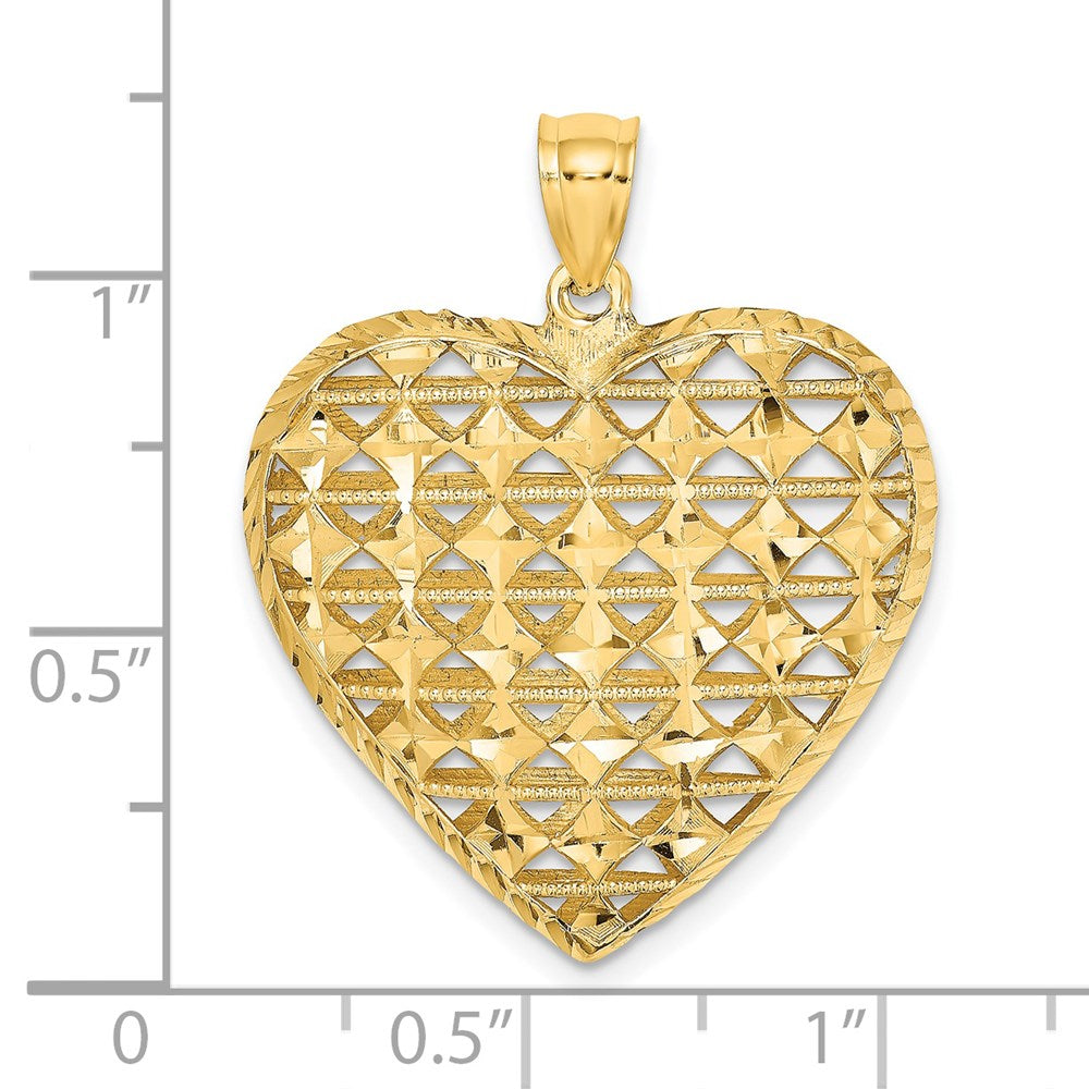 14k Yellow Gold 3-D Cut-out Diamond-cut Puffed Heart Pendant