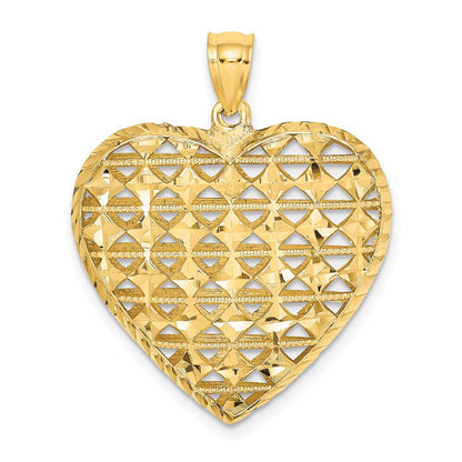 14k Yellow Gold 3-D Cut-out Diamond-cut Puffed Heart Pendant