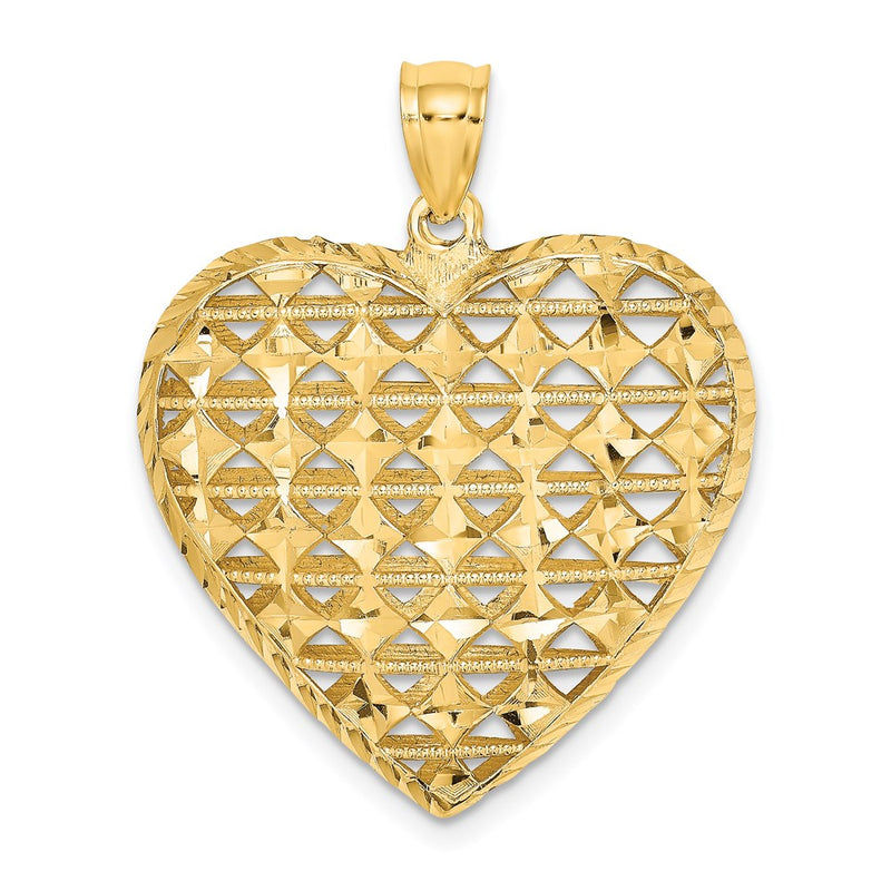 14k Yellow Gold 3-D Cut-out Diamond-cut Puffed Heart Pendant