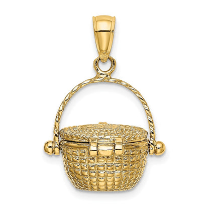14k Yellow Gold 3-D Moveable Nantucket Basket Charm