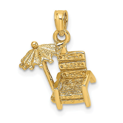 14k Yellow Gold 3-D Beach Chair w/ Umbrella Charm