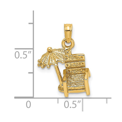 14k Yellow Gold 3-D Beach Chair w/ Umbrella Charm