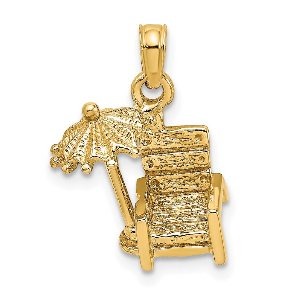14k Yellow Gold 3-D Beach Chair w/ Umbrella Charm
