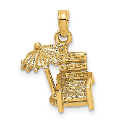 14k Yellow Gold 3-D Beach Chair w/ Umbrella Charm