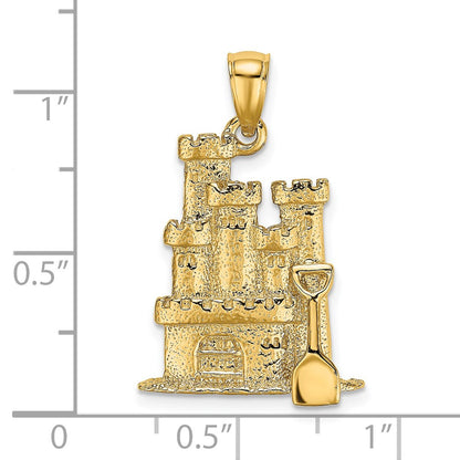 14k Yellow Gold 3-D Textured Sand Castle w/ Shovel Charm