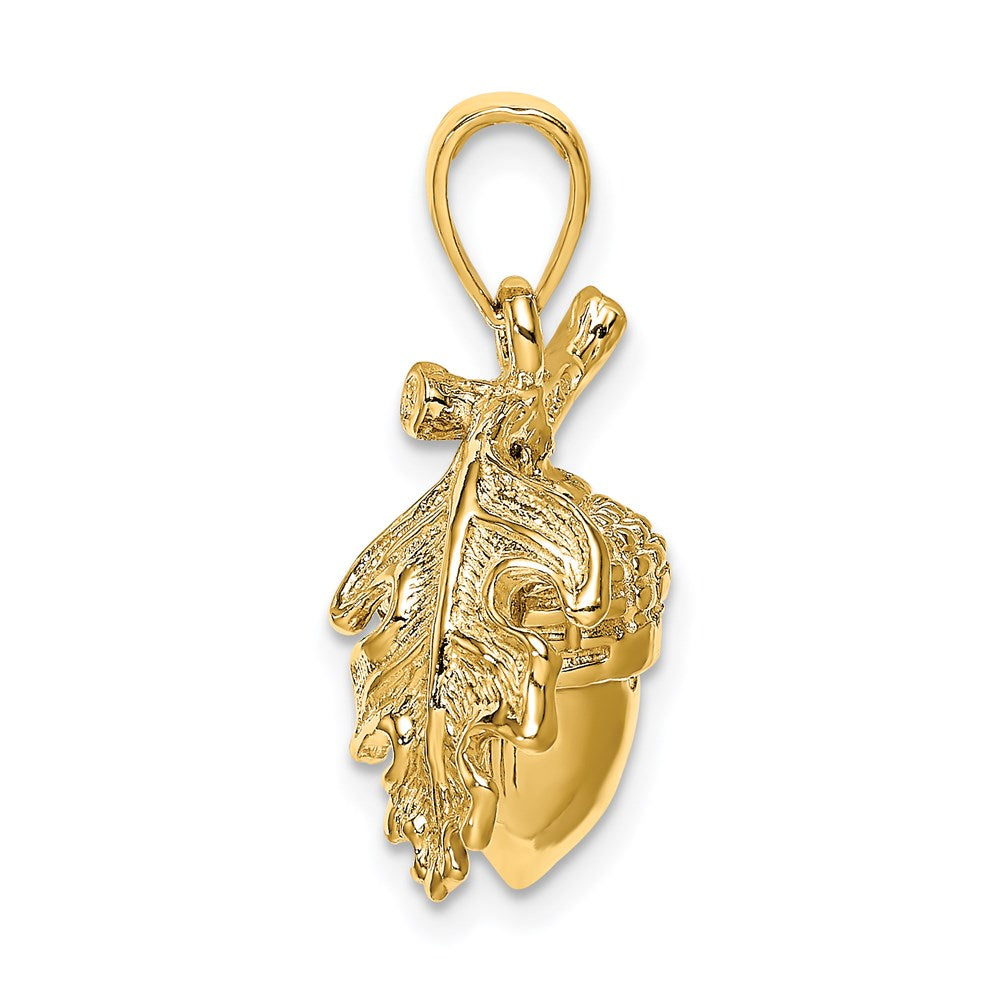 14k Yellow Gold 3-D Acorn w/Leaf Pendant