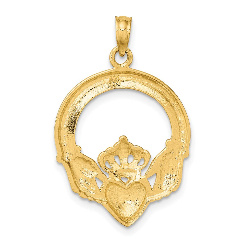14k Yellow Gold  Polished Large Claddagh Heart Charm
