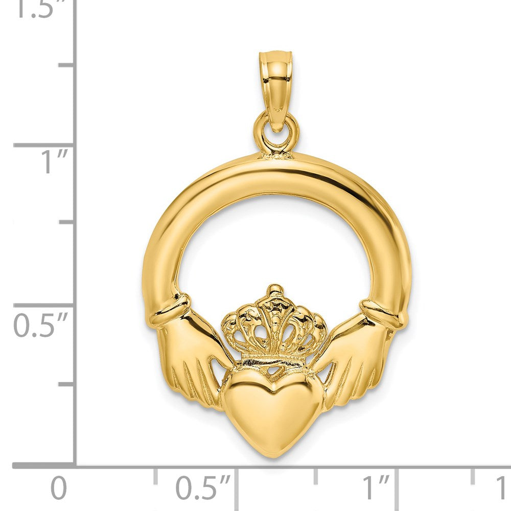 14k Yellow Gold  Polished Large Claddagh Heart Charm