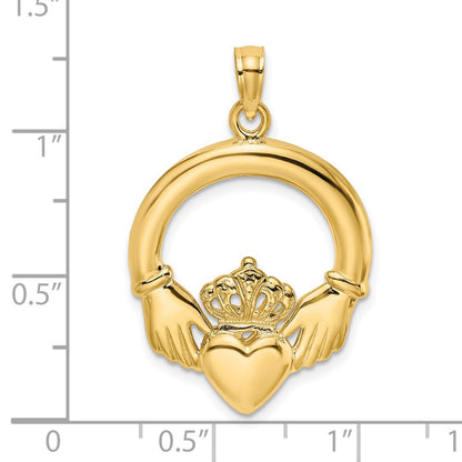 14k Yellow Gold  Polished Large Claddagh Heart Charm