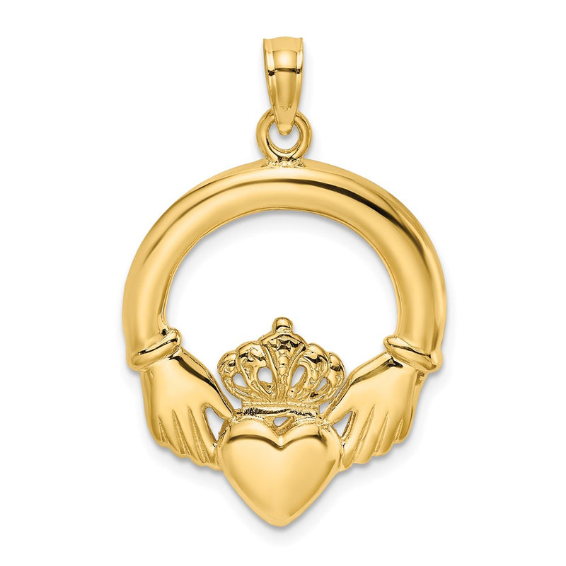 14k Yellow Gold  Polished Large Claddagh Heart Charm