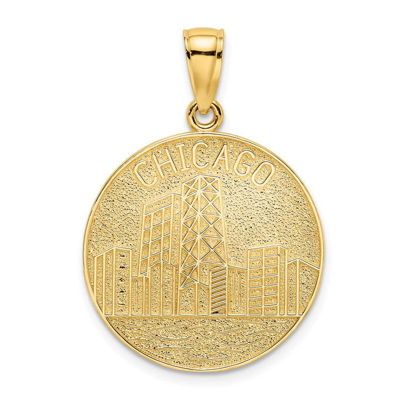 14k Yellow Gold CHICAGO Skyline On Round Disc Charm