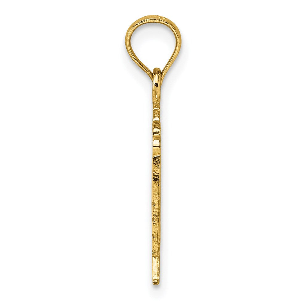 14k Yellow Gold Polished Textured God Bless America w/ Flag Charm