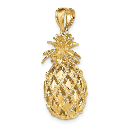 14k Yellow Gold 3-D Textured and Polished Pineapple Charm