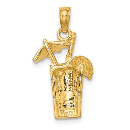 14k Yellow Gold Cocktail Drink w/ Umbrella Charm